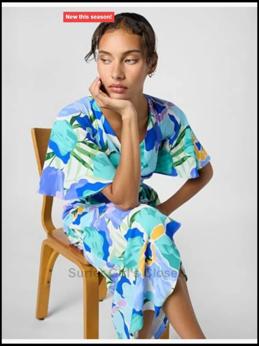 Women's Short Flutter Sleeve Faux Wrap Midi Dress Polyester Spandex Floral